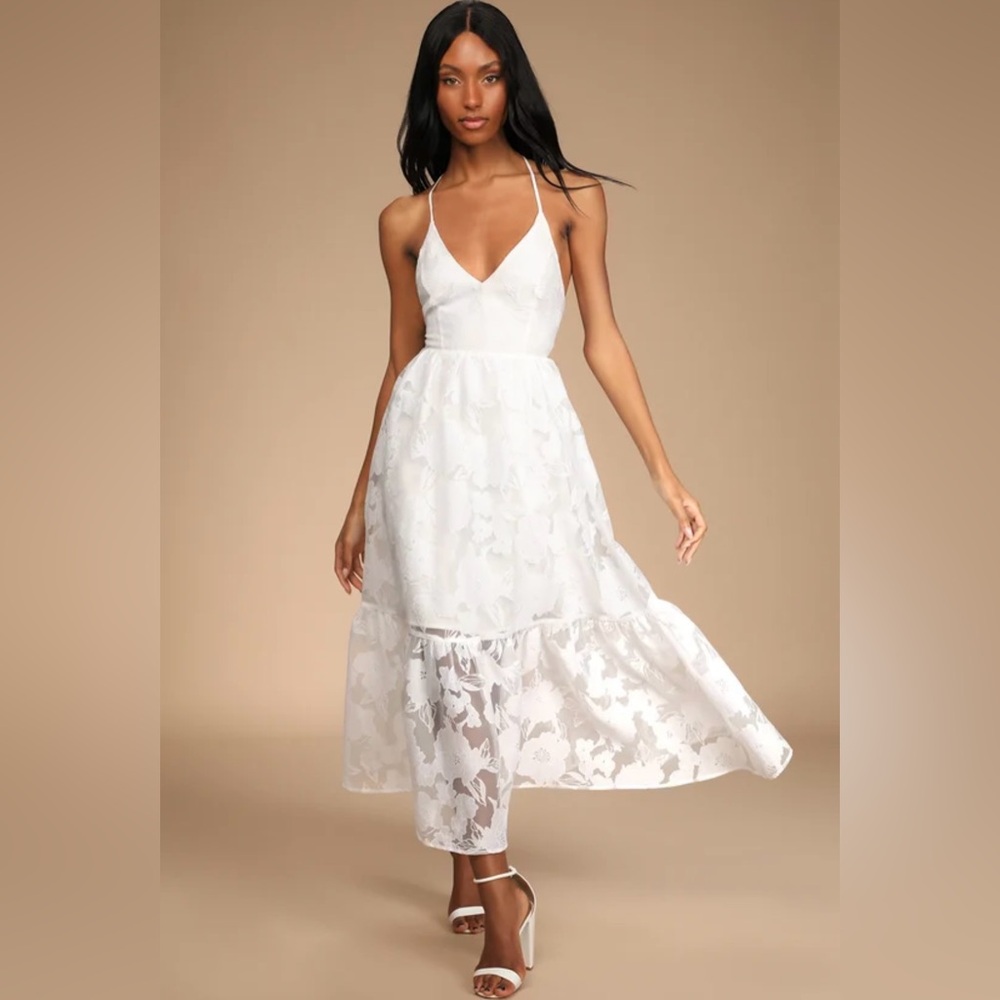 Lulu's White Floral Midi Dress